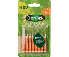 Dentek Eco Easybrush tarpdančių šepetėliai Iso 1, 8 vnt., pagaminti iš augalinės kilmės medžiagų, 0,45 mm, itin ploni, skirti labai siauriems tarpdančiams, su mėtų skoniu ir higienišku apsauginiu dangteliu - daugkartinio naudojimo