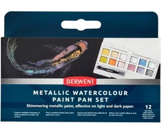 Derwent Metaliniai akvarelės dažai, 12 vnt., pusiau dubenėlio dydžio