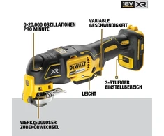 Dewalt 18 v osciliuojantis akumuliatorinis daugiafunkcis įrankis dcs356nt (bazinis modelis), bešepetėlinis, su gylio ir šoniniu ribotuvu, led lempute, su tstak dėže ii, be akumuliatoriaus ir įkroviklio, juodas/geltonas