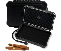 Dėžutė cigarų humidorui su priedais: nešiojamas cigarų dėklas kelionėms, kelioninis humidoras, cigarų laikiklis su cigarų V formos pjaustytuvu ir humidoriumi drėkintuvu bei higrometru – sandarus, atsparus vandeniui