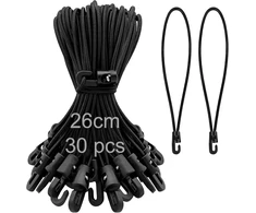 Dgmi įtempimo elastinės juostos su kabliukais 26 cm, 30 guminių įtempiklių su kabliukais pakuotė, expanderis su kabliukais, tentų įtempikliai, guminiai įtempikliai tentams, tinklams, reklaminiams skydams, stovyklavimui