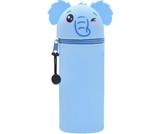 Dgtsyal 2 in 1 minkštas silikoninis krepšys kawaii penalas stalo rašiklio laikiklis užtrauktuku silikoninis rašiklio krepšys spalvoti pieštukai žymeklis biuro kolegijos mielos mokyklinės prekės gyvūnų rašiklio laikiklis mergaitė dramblys, mėlynas, kawaii