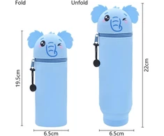 Dgtsyal 2 in 1 minkštas silikoninis krepšys kawaii penalas stalo rašiklio laikiklis užtrauktuku silikoninis rašiklio krepšys spalvoti pieštukai žymeklis biuro kolegijos mielos mokyklinės prekės gyvūnų rašiklio laikiklis mergaitė dramblys, mėlynas, kawaii