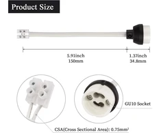 Dicuno Gu10 lizdas su 15 cm maitinimo laidu ir antgaliais, keraminis pagrindas, Vde, ugniai atsparus renovacijos lizdas, 0,75 mm² kabelis, 300 W 250 V, atsparus karščiui iki 600 °c, 6 vnt.