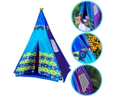 DIDELĖ VAIKIŠKA PALAPINĖ TEEPEE TIPI STABILUS NAMAS MĖLYNA