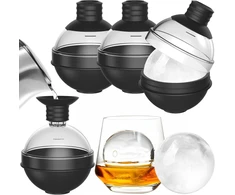 Didelės silikoninės ledo rutuliukų formelės viskiui - 4 vnt. rinkinys ir 2-in-1 piltuvėlio dangtelis - xxl 6 cm apvalūs ledo kubelių padėklai kokteiliams ir burbonui - idealūs apvalūs ledo rutuliukai - ledo rutuliukų gaminimo aparatas