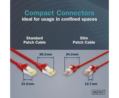 Digitus Lan Cat 6a kabelis - 1,5 m - plona versija Awg 32/7 - 10 Gbps - Rj45 tinklo kabelis - F/ftp - Poe+ - Lszh - suderinamas su Cat7, Cat6, Cat5e - raudonas