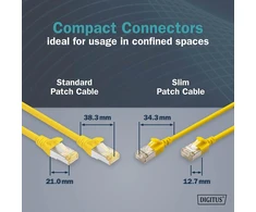 Digitus Lan kabelis cat 6a - 1,5 m - plona versija awg 32/7 - 10 gbps - rj45 tinklo kabelis - f/ftp - poe+ - lszh - suderinamas su cat-7, cat-6, cat-5e - geltonas