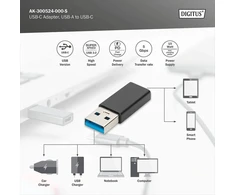 Digitus Usb 3.2 Gen1 Adapteris: Usb A į Usb C, 5 Gbps, Juodas