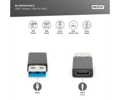 Digitus Usb 3.2 Gen1 Adapteris: Usb A į Usb C, 5 Gbps, Juodas