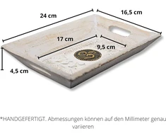 Diko.style® - dekoratyvinis padėklas stačiakampis medinis dubuo mažas - 24 x 15.5 x 4.5 cm - medinis dekoratyvinis padėklas pailgas dubuo - rytietiška boho medinė lenta dekoracija - dekoratyvinis medinis padėklas - balta om