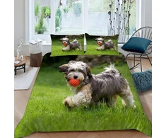 Dilani Tibetan Terrier patalynės komplektas 135 x 200 cm šuo gyvūnas 3d spauda minkštas mikropluoštas 3 dalių antklodžių užvalkalai su užtrauktuku ir 2 pagalvių užvalkalai 80 x 80 cm suaugusiems vaikams