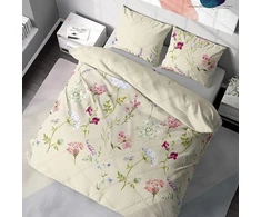 Dilios premium patalynės komplektas 200 x 200 cm, gėlės smėlio spalvos botany, 100% laidus orui, patogi medvilnė su užtrauktuku, renforcé, 2 dalių antklodės užvalkalas 200 x 200 cm + pagalvės užvalkalas 80 x 80 cm