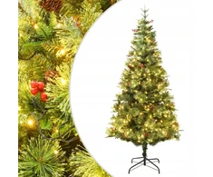 Dirbtinė Kalėdų eglutė su lemputėmis ir kankorėžiais, žalia, 150 cm, Pvc/pe