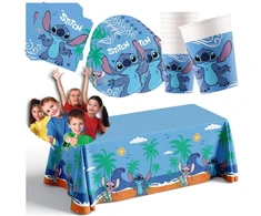 Disney Lilo ir Stitch 37 el. rinkinys: puodeliai, lėkštės, servetėlės, staltiesė