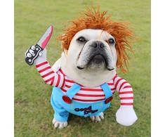 Diydec juokingi chucky šuns drabužiai, helovino šuns kostiumo perukas ir peilis, siaubingas šuns kostiumas helovino naminių gyvūnėlių cosplay vakarėliui