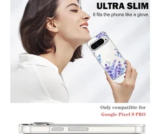 Diygody elegantiškas gėlių mobiliojo telefono dėklas, suderinamas su Google Pixel 9 Pro 6.3 colio, skaidrus silikoninis Tpu apsauginis dėklas su levandų raštu moterims, itin plonas neslystantis smūgiams atsparus hibridas