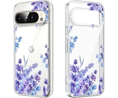 Diygody elegantiškas gėlių mobiliojo telefono dėklas, suderinamas su Google Pixel 9 Pro 6.3 colio, skaidrus silikoninis Tpu apsauginis dėklas su levandų raštu moterims, itin plonas neslystantis smūgiams atsparus hibridas