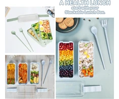 Diyjep 2 dalių priešpiečių dėžučių rinkinys, bento dėžutė su šaukštu, šakute ir lazdelėmis, suaugusiųjų priešpiečių dėžutė 900 ml su 3 skyriais, daugkartinio naudojimo sistema priešpiečių dėžutė į mokyklą, darbą, iškylą, kelionę (žalia, mėlyna)