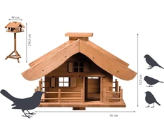 Dobar® 98370e dizaino lesyklėlė 'almhütte' - xl dydžio namelis paukščiams, trobelės dizainas - paukščių vila iš tvirtos medienos - lesyklėlė su stovu - didelė lesyklėlė - 66 x 66 x 136,5 cm - ruda