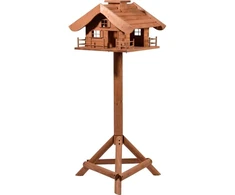 Dobar® 98370e dizaino lesyklėlė 'almhütte' - xl dydžio namelis paukščiams, trobelės dizainas - paukščių vila iš tvirtos medienos - lesyklėlė su stovu - didelė lesyklėlė - 66 x 66 x 136,5 cm - ruda