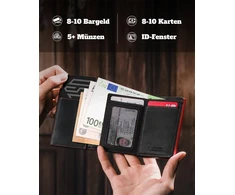 Dodensha Magsnap vyriška piniginė i plona piniginė su skyreliu monetoms i piniginės vyrams 10+ kortelių i magnetinio užsegimo plona vyriška piniginė i rfid apsauga, juoda-raudona, moderni
