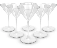 Doja Barcelona Skaidrios plastikinės martini taurės, 6 vnt., kietos plastikinės gėrimų taurės, skaidrios polikarbonatinės taurės, daugkartinio naudojimo plastikinės martini taurės, daugkartinio naudojimo kokteilių taurės
