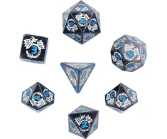 Dollatek metalinių kauliukų rinkinys drakono raštu, skirtas dungeon and dragon dnd kauliukų žaidimui (su juodu maišeliu) - pilkas