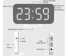 Dollatek skaitmeninis žadintuvas - modernus žadintuvas su usb jungtimi, skaitmeninis veidrodinis laikrodis, geriausias dekoratyvinis laikrodis sienai, stalui, rašomajam stalui - baltas raštas