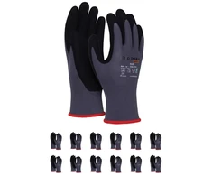 Donau Safety Flex darbo pirštinės, dydis 11, 12 porų, pilkos/juodos, mechaniko surinkimo pirštinės, padengtos nitrilu, atsparios lengvai alyvai, nailoninės apsauginės pirštinės darbui, automobiliui, sandėliui