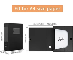 Dongli A4 archyvinė dėžė (juoda, 4 vnt.) Archyvinė dėžė su 7,5 cm pločio nugara, kolekcinė dėžė, biuro aplankas su etiketės vieta nugarėlėje biurui
