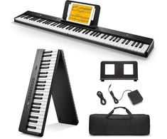Donner Dp-10 nešiojamas pianinas, 88 klavišai pradedantiesiems, bluetooth sulankstomas pianinas su 128 ritmais, akordais, įrašymu, sulankstomas skaitmeninis pianinas su pedalu, pianino krepšiu, juodas