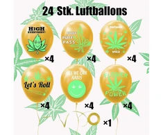 Dope balionų priedų rinkinys, 24 vnt. Weed lateksiniai balionai, dekoracija, laimingo Dope gimtadienio vakarėlio priedai, balionai