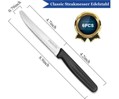 Double.s Swiss Classic peiliai kepsniams, peiliai pusryčiams, nerūdijančio plieno peilis pomidorams su dantytu kraštu, 22 cm, stalo peilis, stalo įrankių peilis, juodas