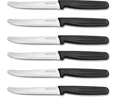 Double.s Swiss Classic peiliai kepsniams, peiliai pusryčiams, nerūdijančio plieno peilis pomidorams su dantytu kraštu, 22 cm, stalo peilis, stalo įrankių peilis, juodas