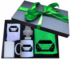 Dovanų rinkinys puodelis gimtadieniui vardadieniui vaikinui vairuotojui automobiliui Lambo