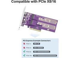 Dual M.2 Nvme į Pcie3.0 X8 adapteris be Pcie bifurkacijos funkcijos, palaiko 22110/2280/2260/2242/2230 M.2 Nvme Ssd (reikalinga Pcie bifurkacijos pagrindinė plokštė)