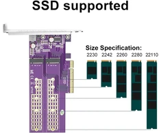 Dual M.2 Nvme į Pcie3.0 X8 adapteris be Pcie bifurkacijos funkcijos, palaiko 22110/2280/2260/2242/2230 M.2 Nvme Ssd (reikalinga Pcie bifurkacijos pagrindinė plokštė)