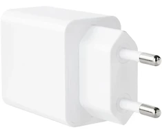 Dual sieninis įkroviklis su 20w usb-c power delivery prievadais ir usb-a quick charge 18w baltas, idealus greitam ir saugiam mobiliųjų įrenginių įkrovimui