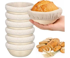 Duonos rauginimo krepšelių rinkinys iš 6 banneton krepšelių, tešlos fermentacijos padėklas, apvalūs rauginimo krepšeliai, rankų darbo rotango krepšeliai, artisan sourdough duonos gaminimo rinkinys