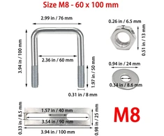 Duoyif u formos varžtas m8 60 x 100 mm u formos sraigtai m8 u formos varžtas kvadratinis nerūdijantis plienas su veržlės rėmo plokštele poveržle u formos laikiklis vamzdžių tvirtinimui automobilių laivų vilkimui 2 vienetai (60 x 100 mm)