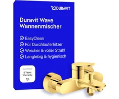 Duravit Wave potinkinis vonios maišytuvas 2 vartotojams, vienos svirties vonios maišytuvas su keramikos maišymo sistema ir atbuliniu vožtuvu, poliruotas auksas