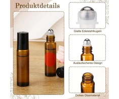 Dusaniyali 10 ml stiklinis buteliukų rinkinys su rutuliuku, 12 vienetų, rudas buteliukas, tušti daugkartiniai buteliukai aliejams su nerūdijančio plieno rutuliuku, piltuvėlis, atidarytuvas, etiketės, pipetės, losjonams, kvepalams, masažui