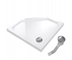 Dušo padėklas penkiakampis 80x80 Slim žemas 5 cm baltas Baltas su sifonu