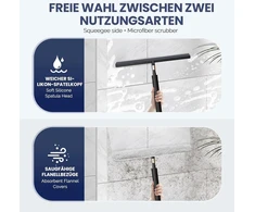 Dušo valytuvas juodas su teleskopine rankena (29-120 cm) langų valytuvas, grindų valytuvas ir vandens valytuvas voniai, dušui, langų valymui, silikoninis dušo valytuvas su nerūdijančio plieno šerdimi