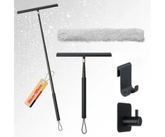Dušo valytuvas juodas su teleskopine rankena (29-120 cm) langų valytuvas, grindų valytuvas ir vandens valytuvas voniai, dušui, langų valymui, silikoninis dušo valytuvas su nerūdijančio plieno šerdimi