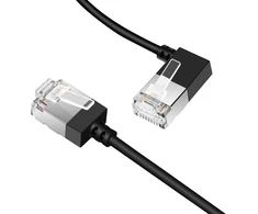 Dutevolns plonas cat 6 ethernet kabelis 90° kampu į kairę 0.5 m, itin plonas rj45 lan kabelis gigabitinis, skirtas mac, pc, maršrutizatoriui, ps4/5, (juodas)
