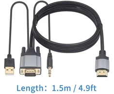 Duttek Vga į Hdmi kabelis, Vga į Hdmi keitiklis su 3,5 mm audio prievadu ir Usb 2.0 maitinimo prievadu, 1080p Vga kištukas į Hdmi kištuką, kabelis monitoriui, televizoriui, kompiuteriui 1,5 m (ne Hdmi į Vga)