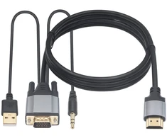 Duttek Vga į Hdmi kabelis, Vga į Hdmi keitiklis su 3,5 mm audio prievadu ir Usb 2.0 maitinimo prievadu, 1080p Vga kištukas į Hdmi kištuką, kabelis monitoriui, televizoriui, kompiuteriui 1,5 m (ne Hdmi į Vga)