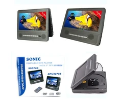 Automagnetola Dvd 2 monitoriai ant galvos atlošų usb sd krepšys įmontuotas akumuliatorius